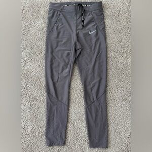 Women’s Nike Leggings Power Speed Running Gray Shiny 7/8 Ankle, Pockets, Sz. Med